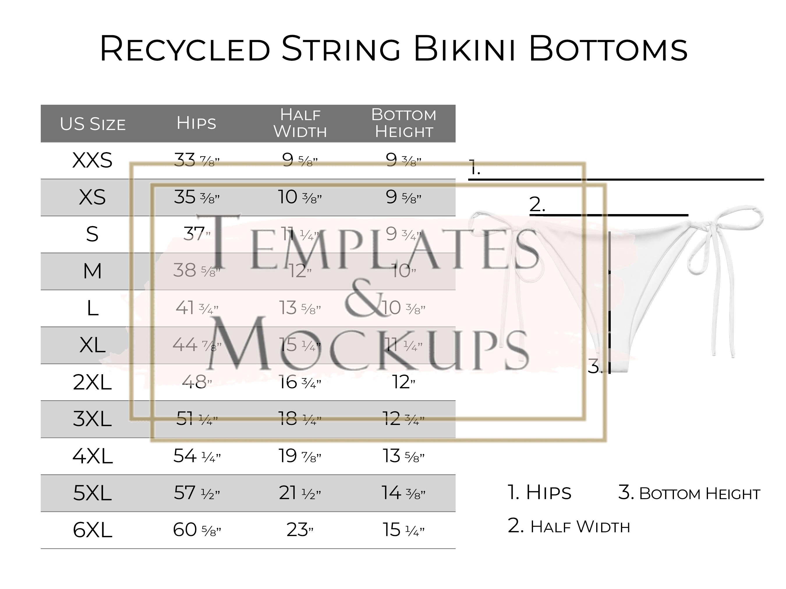 Inch String Instant Download Women's Recycled String Bikini Bottom Swimsuit Size ...