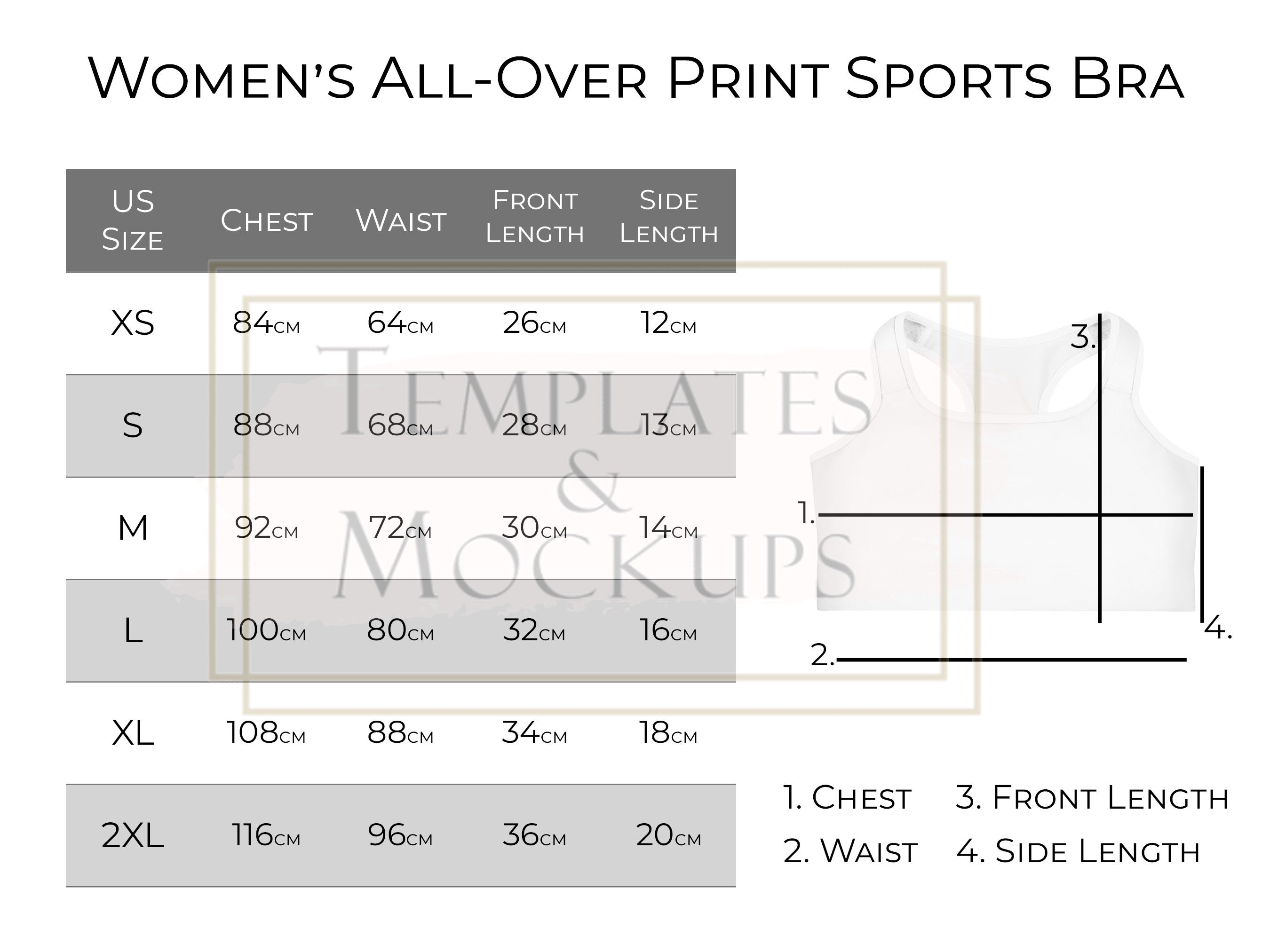 Buy Instant Download Women's Sports Bra Size Chart, Printful AOP