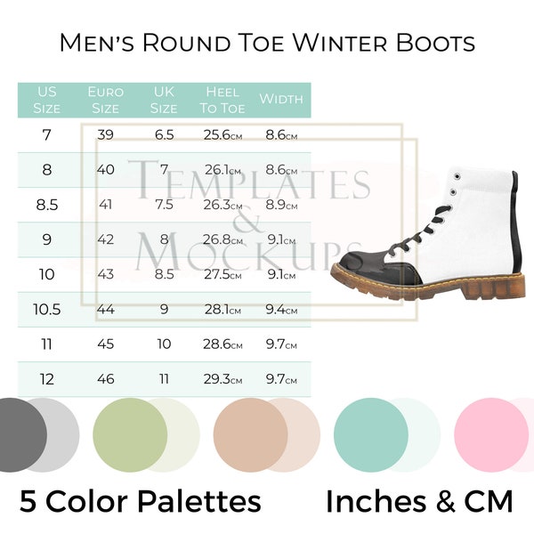 Instant Download Apache Round Toe Men's Winter Boots Model 1402 Size Chart, ArtsAdd Interestprint Colorful Shoe Size Chart Guide