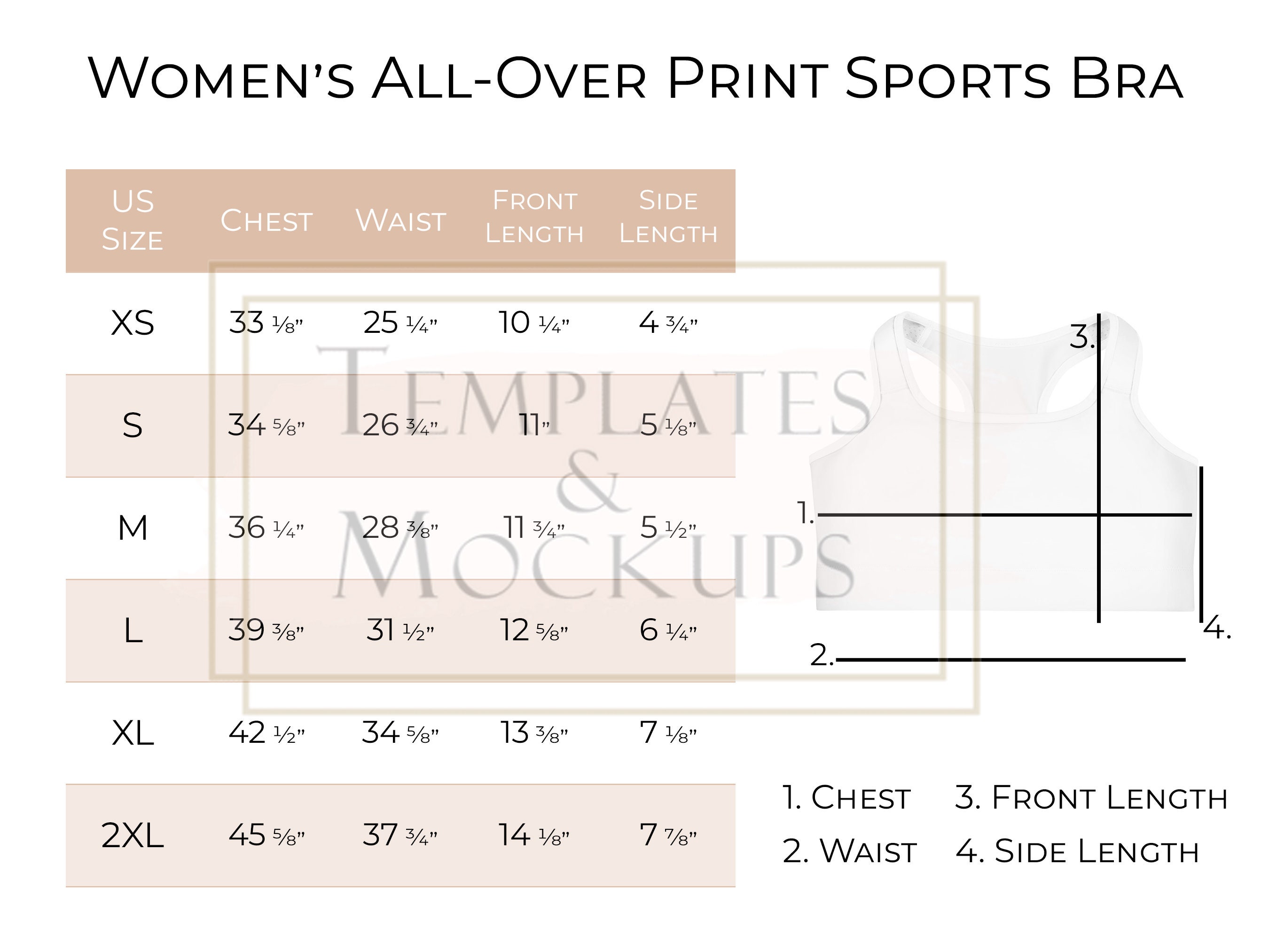 Buy Instant Download Women's Sports Bra Size Chart, Printful AOP