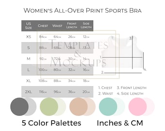 Instant Download Women's Sports Bra Size Chart, Printful AOP Size Charts,  Printable Size Charts Inches and Centimeters 