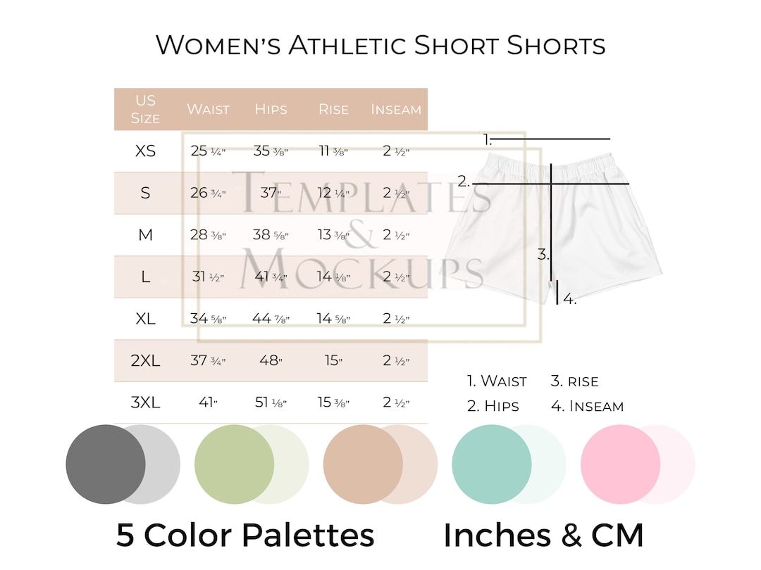 Small Short Sizes Instant Download Women's All-over Print Athletic Shorts Size Chart ...