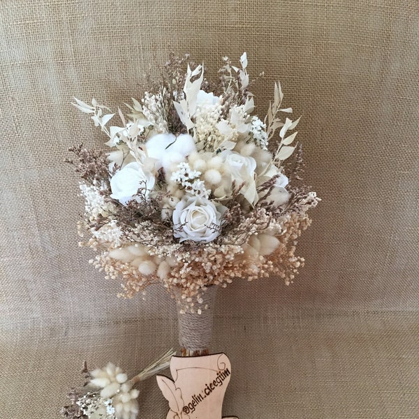 Dry flower bridal bouquet, Dried flower, daisy bridal boquet, white bouquet, white bridal bouquet, white rose bride hand flower bride flower