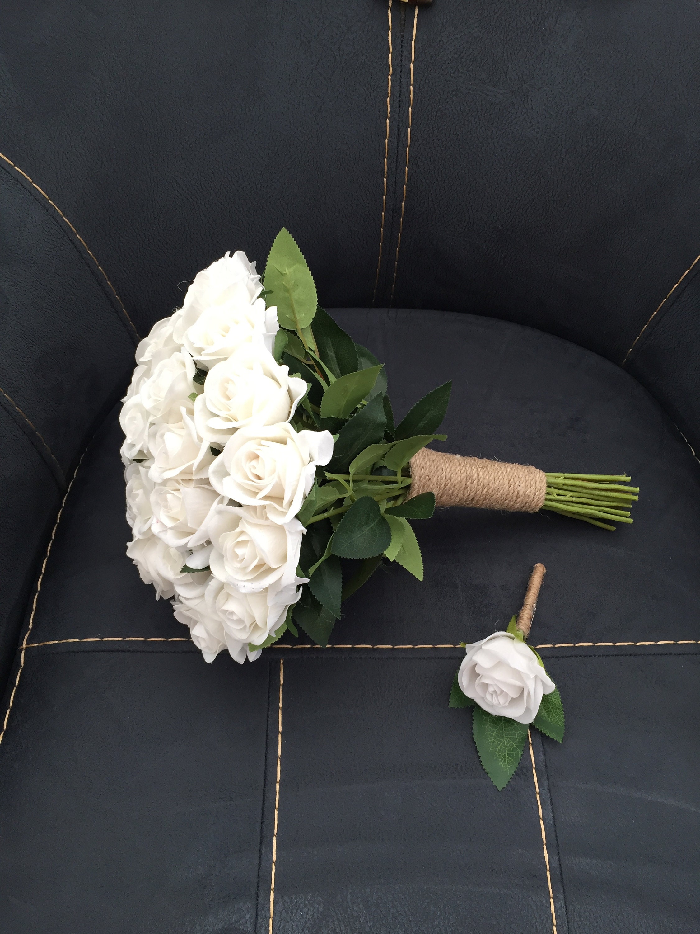 White Rose Bridal Bouquet, Bridal Hand Bouquet, With Rose Design, Real