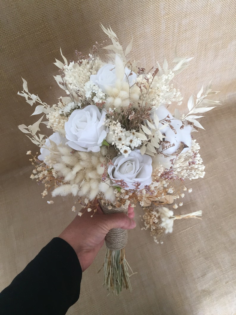 Dry Flower Bridal Bouquet Dried Flower White Rose Bouquet Etsy