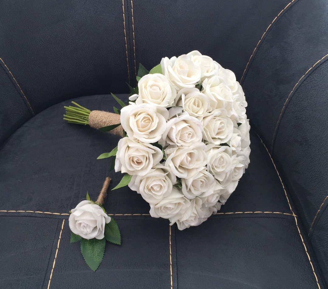 White Rose Bridal Bouquet Bridal Hand Bouquet With Rose Etsy