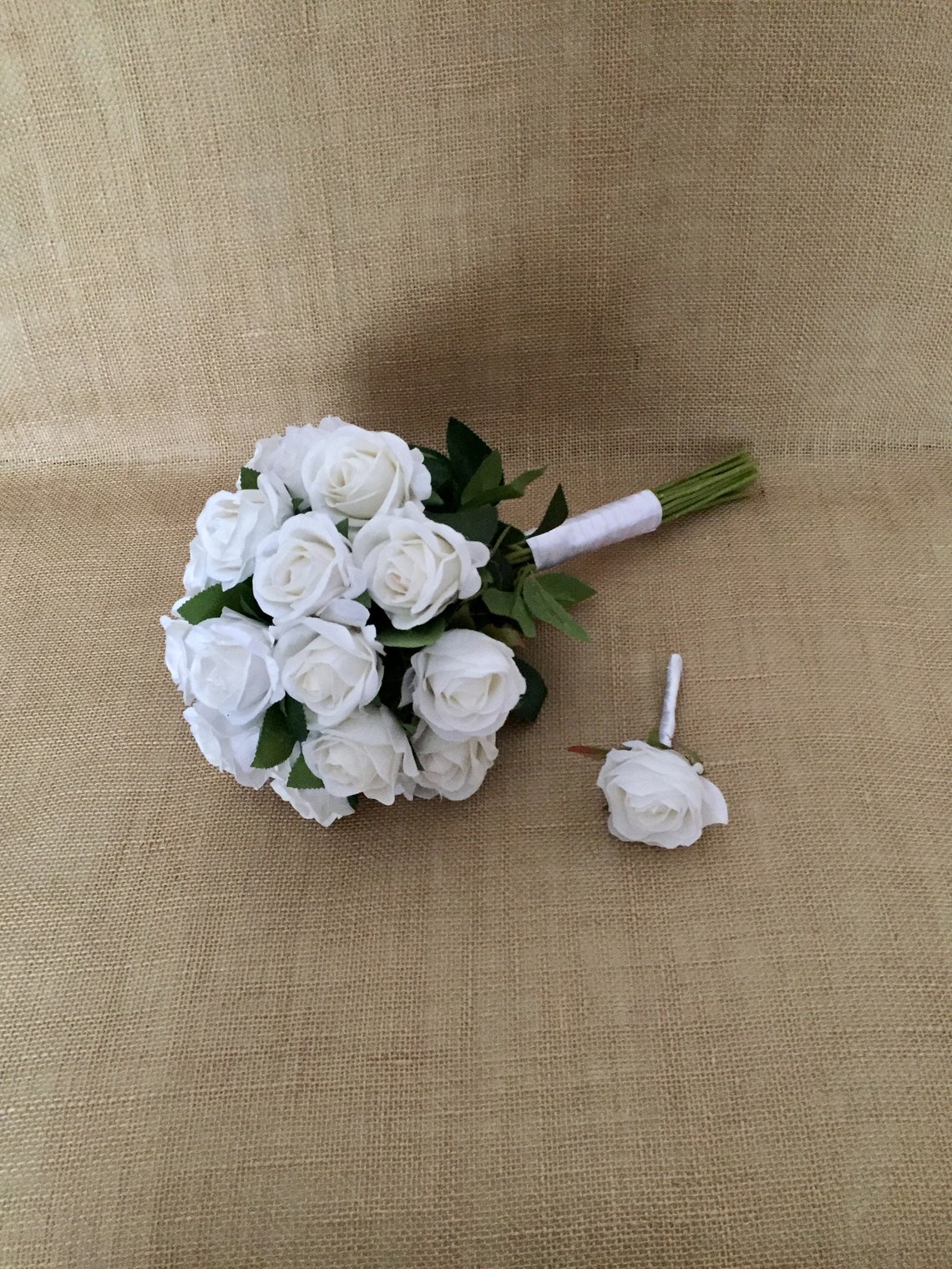White Rose Bridal Bouquet, Bridal Hand Bouquet, With Rose Design, Real