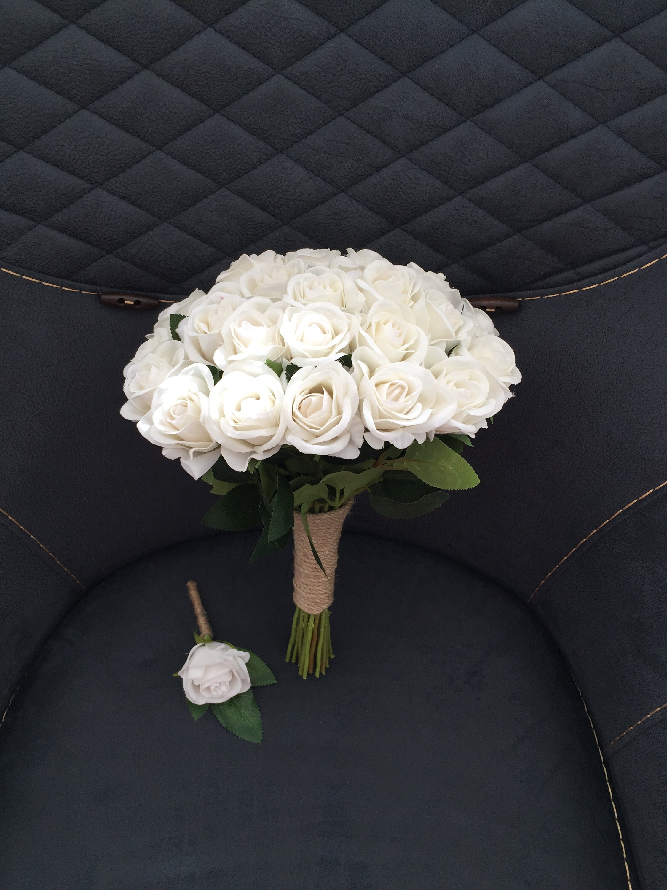 White Rose Bridal Bouquet, Bridal Hand Bouquet, With Rose Design, Real