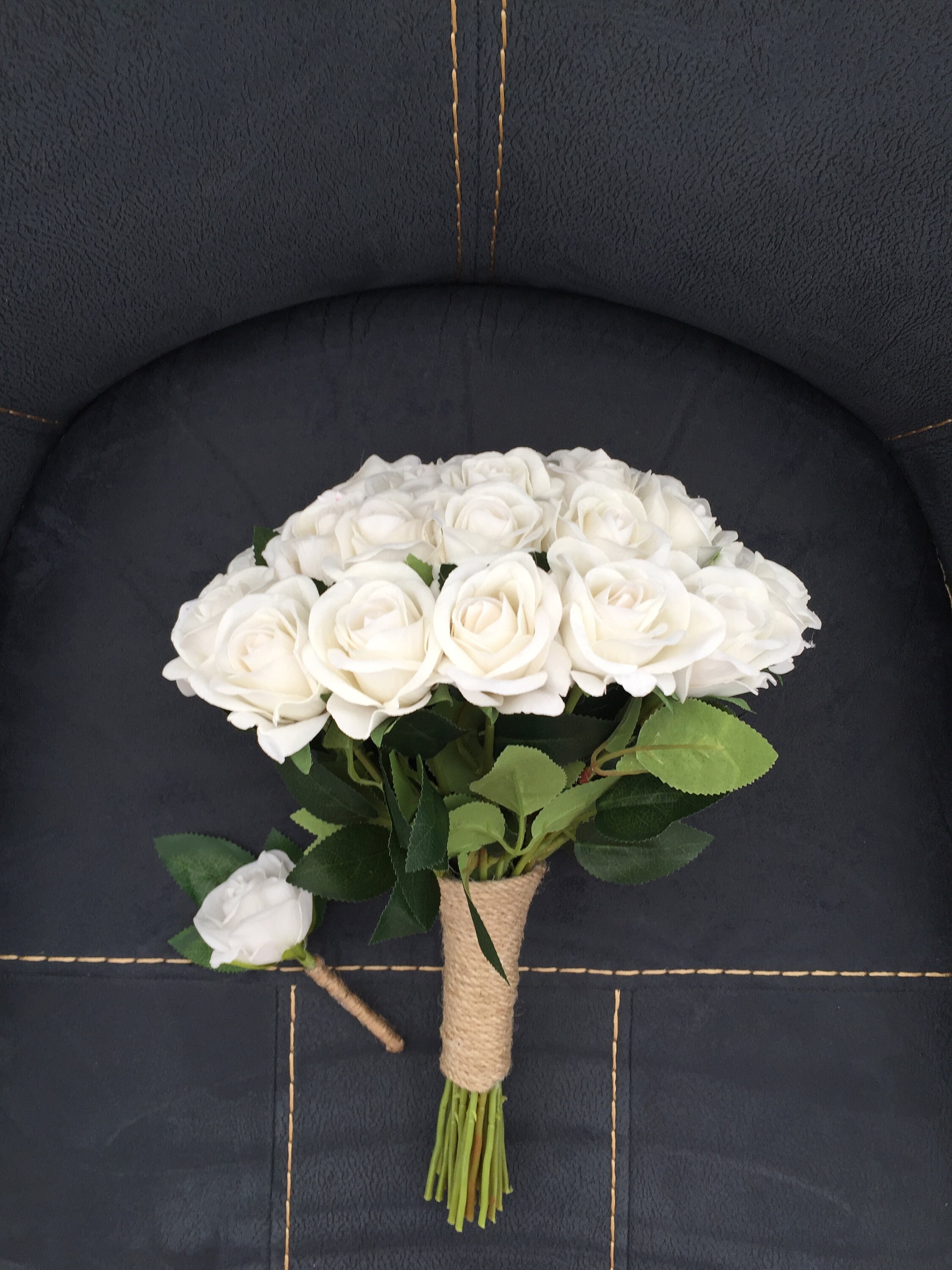White Rose Bridal Bouquet, Bridal Hand Bouquet, With Rose Design, Real