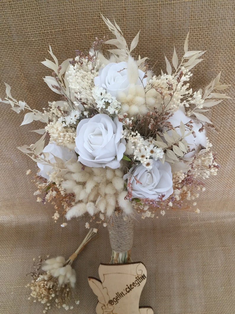 Dry Flower Bridal Bouquet Dried Flower White Rose Bouquet Etsy