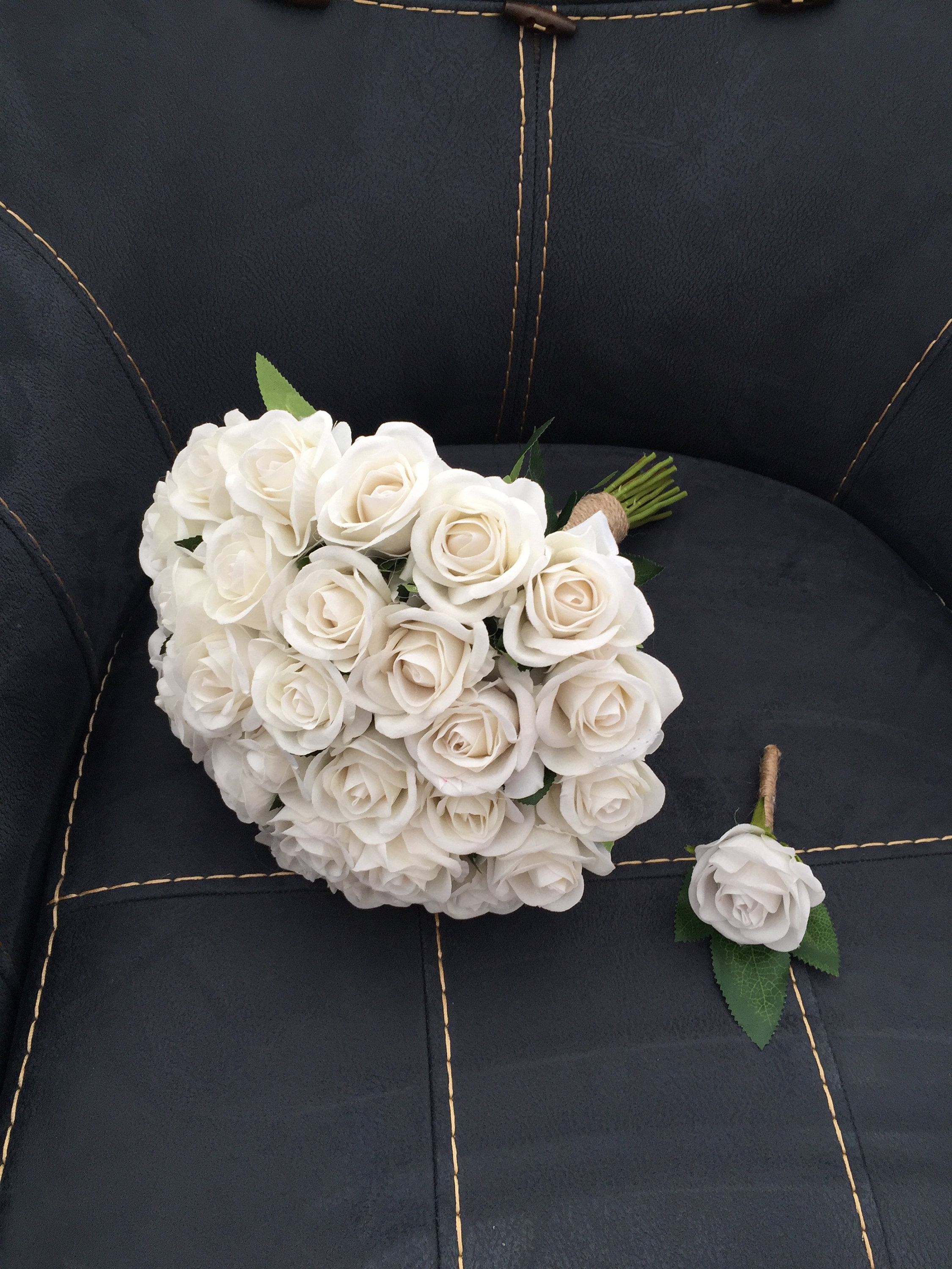 White Rose Bridal Bouquet, Bridal Hand Bouquet, With Rose Design, Real