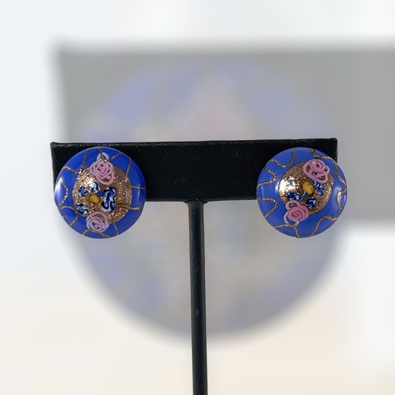 Boucles D'oreilles Perles Pâte De Verre Murano Bleues - Neuves Sans Emballage, Fermoir Dormeuse Plaqué Or