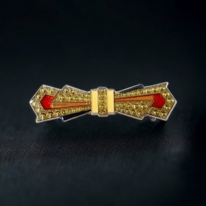 Vintage Art Deco Style Enamel & Resin Bow Brooch, Pierre Bex Style Geometric Bar Pin