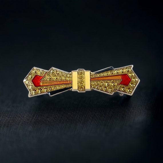 Vintage Art Deco Style Enamel & Resin Bow Brooch,… - image 1