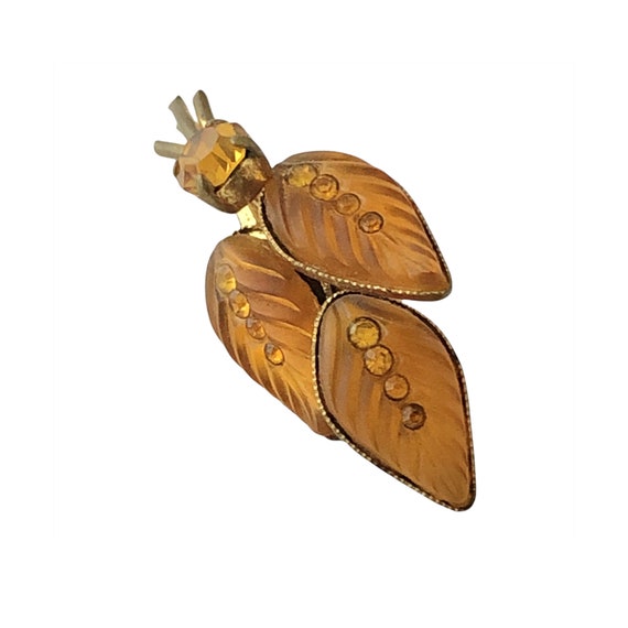 Vintage Frosted Amber Glass Leaves Brooch - 1940s… - image 8