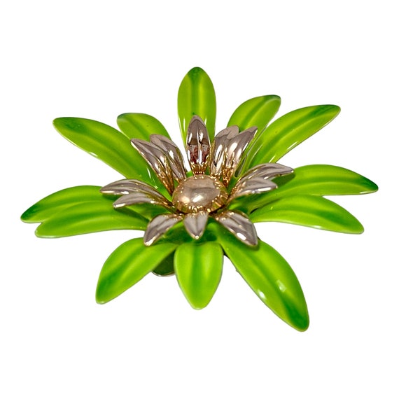 Vintage Sarah Coventry Green Enamel Flower Large … - image 9
