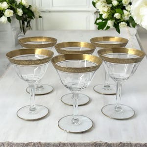 Vintage Tiffin Franciscan Minton Optic Coupe/Sherbet Glasses with Gold Encrusted Ornate Band Set of 6 | Elegant Dining | Home Decor Gift