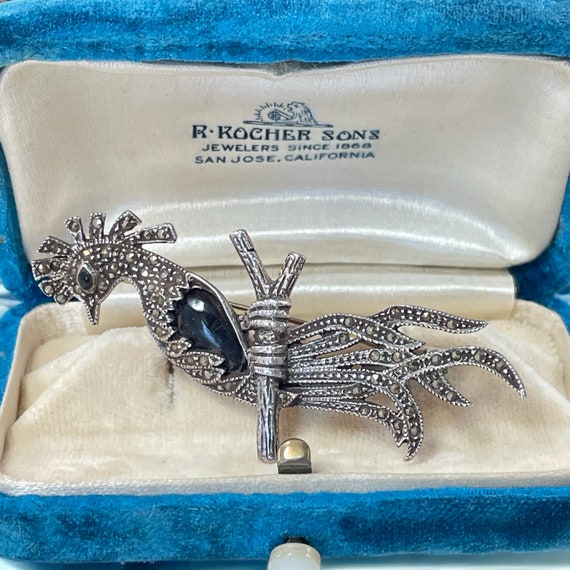 Vintage Marcasite & Jet Sterling Silver Bird of P… - image 5