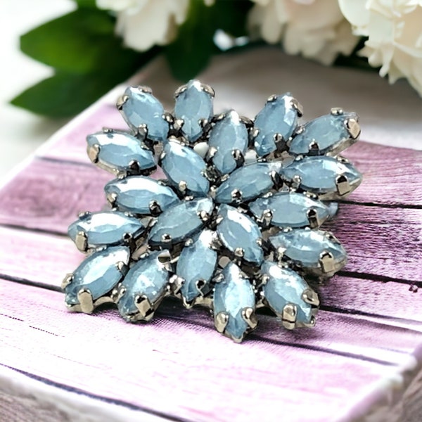 Vintage French 1980's Light Blue Marquise Brooch - Sparkle in Style!