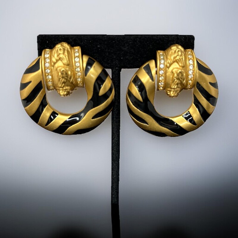Enamel Zebra Print Door Knocker Clip On Earrings