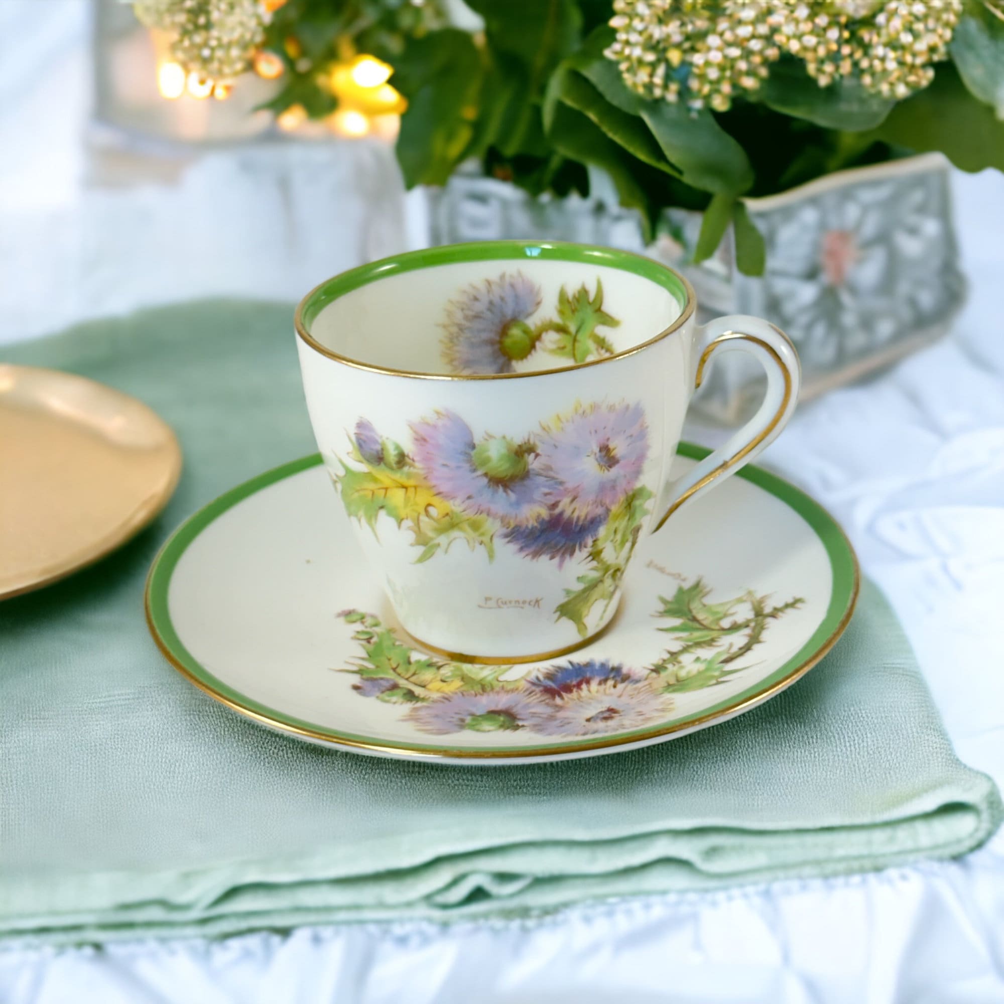 Vintage Royal Doulton Glamis Thistle Espresso Cup and Saucer