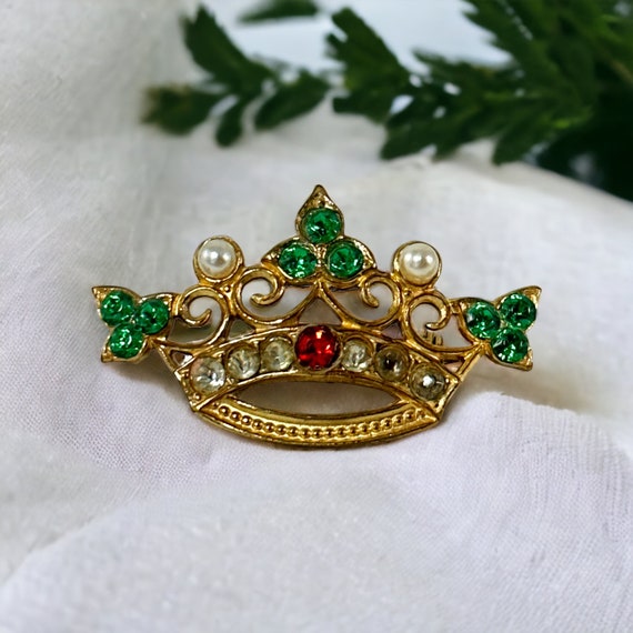 Vintage Coro Emerald Rhinestones and Faux Pearls … - image 5