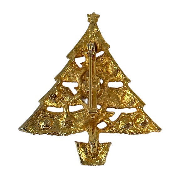 Vintage Gold Tone Christmas Tree Brooch 1980s, Mu… - image 10