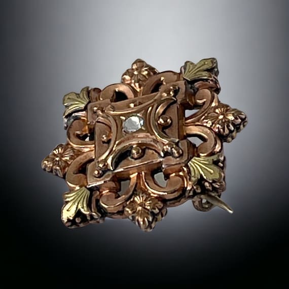 Antique French Gold Plated Floral Brooch, 19th Ce… - image 6