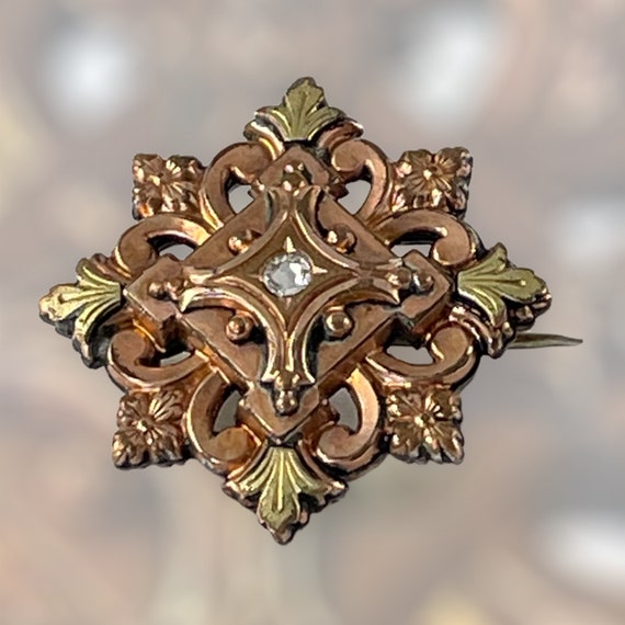 Antique French Gold Plated Floral Brooch, 19th Ce… - image 7