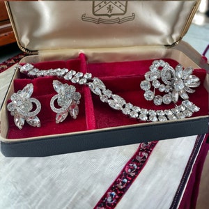 Vintage Eisenberg Ice Brooch, Bracelet & Earrings Parure, Clear Austrian Crystal Jewelry Set, Bridal