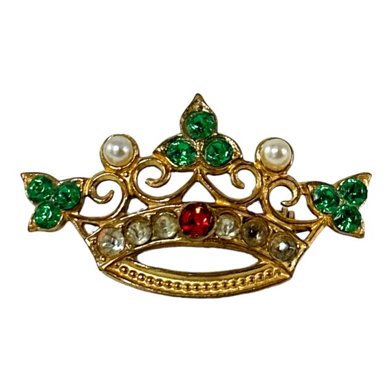 Vintage Coro Emerald Rhinestones and Faux Pearls … - image 9