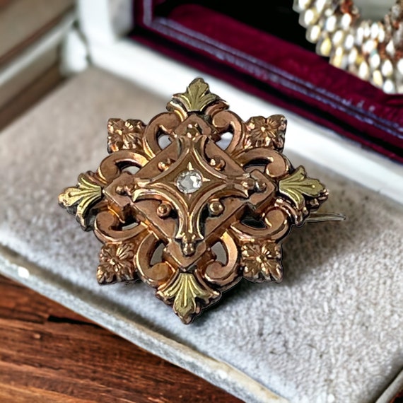 Antique French Gold Plated Floral Brooch, 19th Ce… - image 5