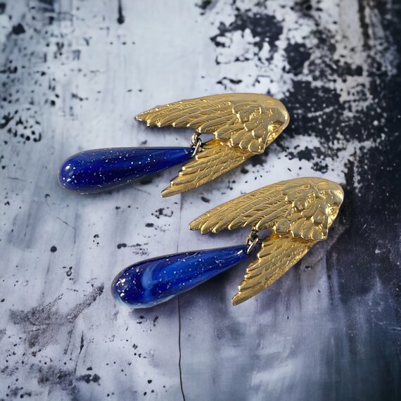 Vintage Les Bernard Angel Wings Blue Faux Lapis D… - image 3