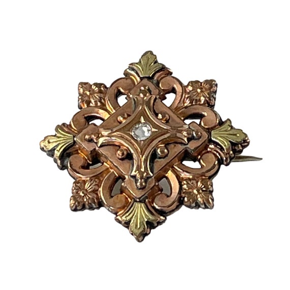 Antique French Gold Plated Floral Brooch, 19th Ce… - image 9