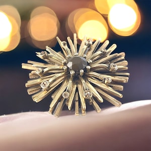 Vintage Rhinestones & Brass Sunburst Brooch