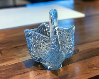 ヴィンテージ フェントン ブルー オパールセント スワン 小物入れ