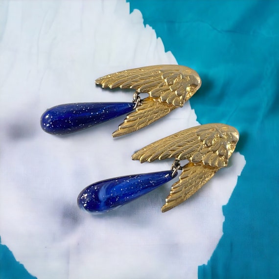 Vintage Les Bernard Angel Wings Blue Faux Lapis D… - image 5