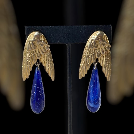 Vintage Les Bernard Angel Wings Blue Faux Lapis D… - image 6