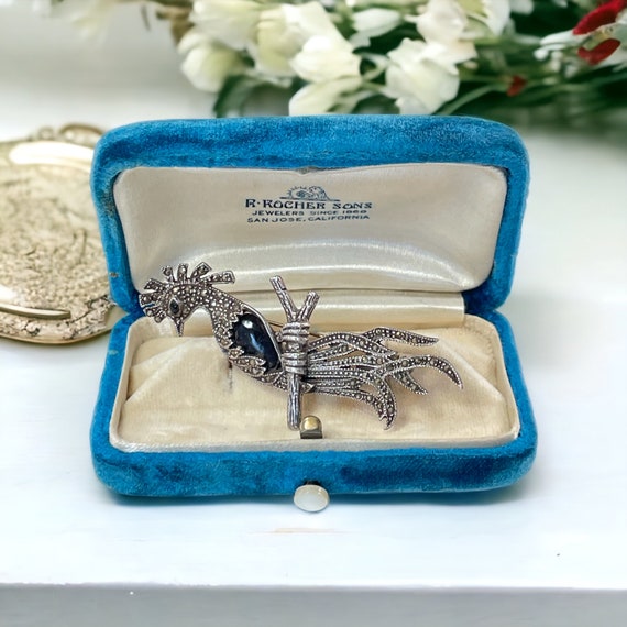 Vintage Marcasite & Jet Sterling Silver Bird of P… - image 3