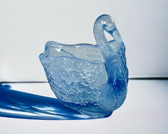 ヴィンテージ フェントン ブルー オパールセント スワン 小物入れ