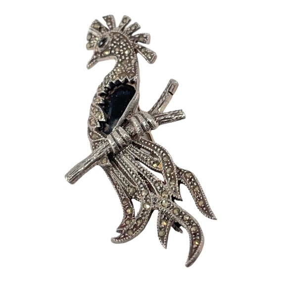 Vintage Marcasite & Jet Sterling Silver Bird of P… - image 9