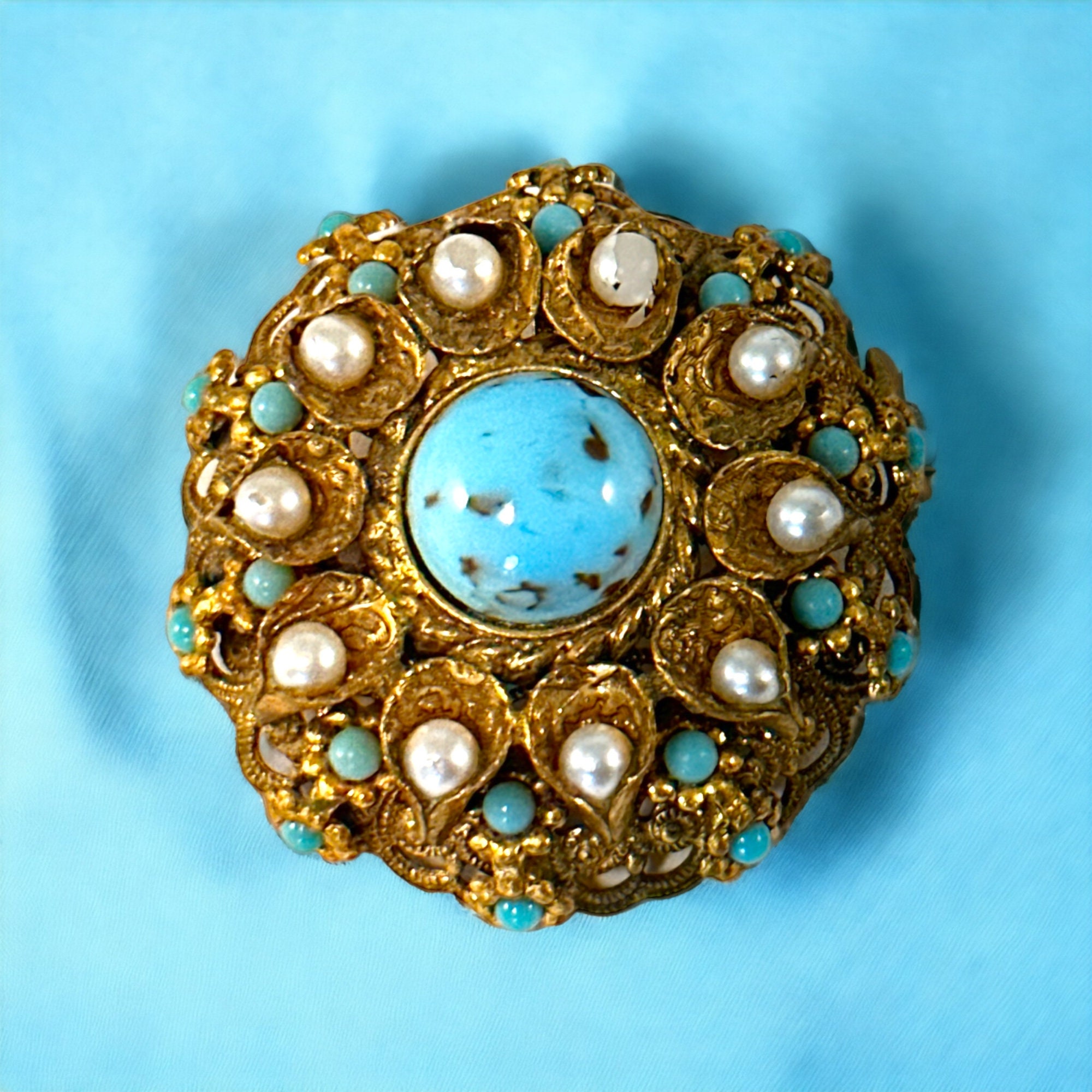 Vintage Alpaca Silver, Flower Bracelet, Turquoise Chips