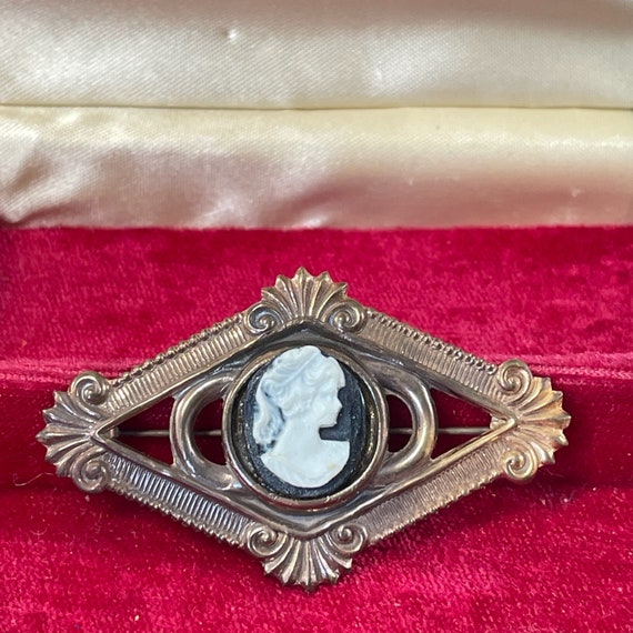 Victorian Stamped Brass & Vintage Resin Cameo Orn… - image 4
