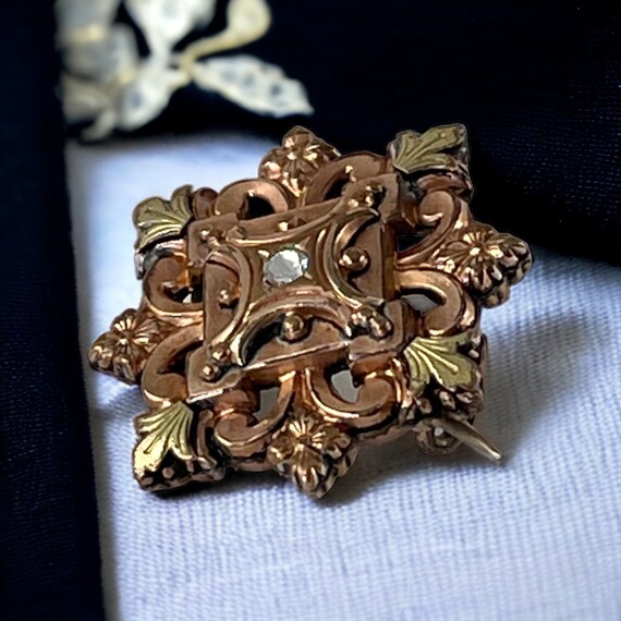 Antique French Gold Plated Floral Brooch, 19th Ce… - image 2