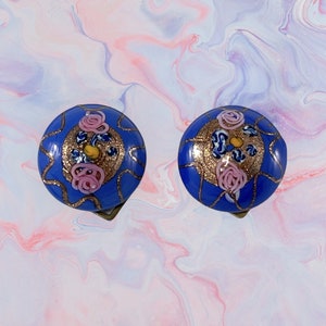 Vintage Venetian Murano Wedding Cake Blue Glass  Clip-on Earrings