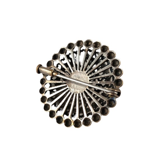 Vintage French Silver Plated Filigree Round Brooch - image 10