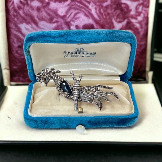 Vintage Marcasite & Jet Sterling Silver Bird of P… - image 7