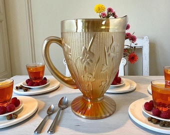 Vintage Jeannette Marigold Carnival Glass Pitcher – Irises