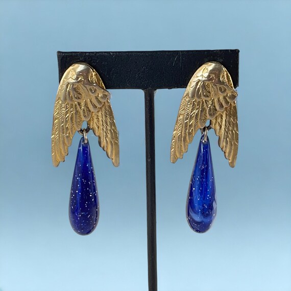 Vintage Les Bernard Angel Wings Blue Faux Lapis D… - image 4