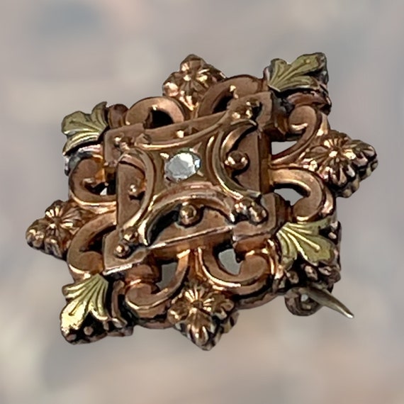 Antique French Gold Plated Floral Brooch, 19th Ce… - image 8